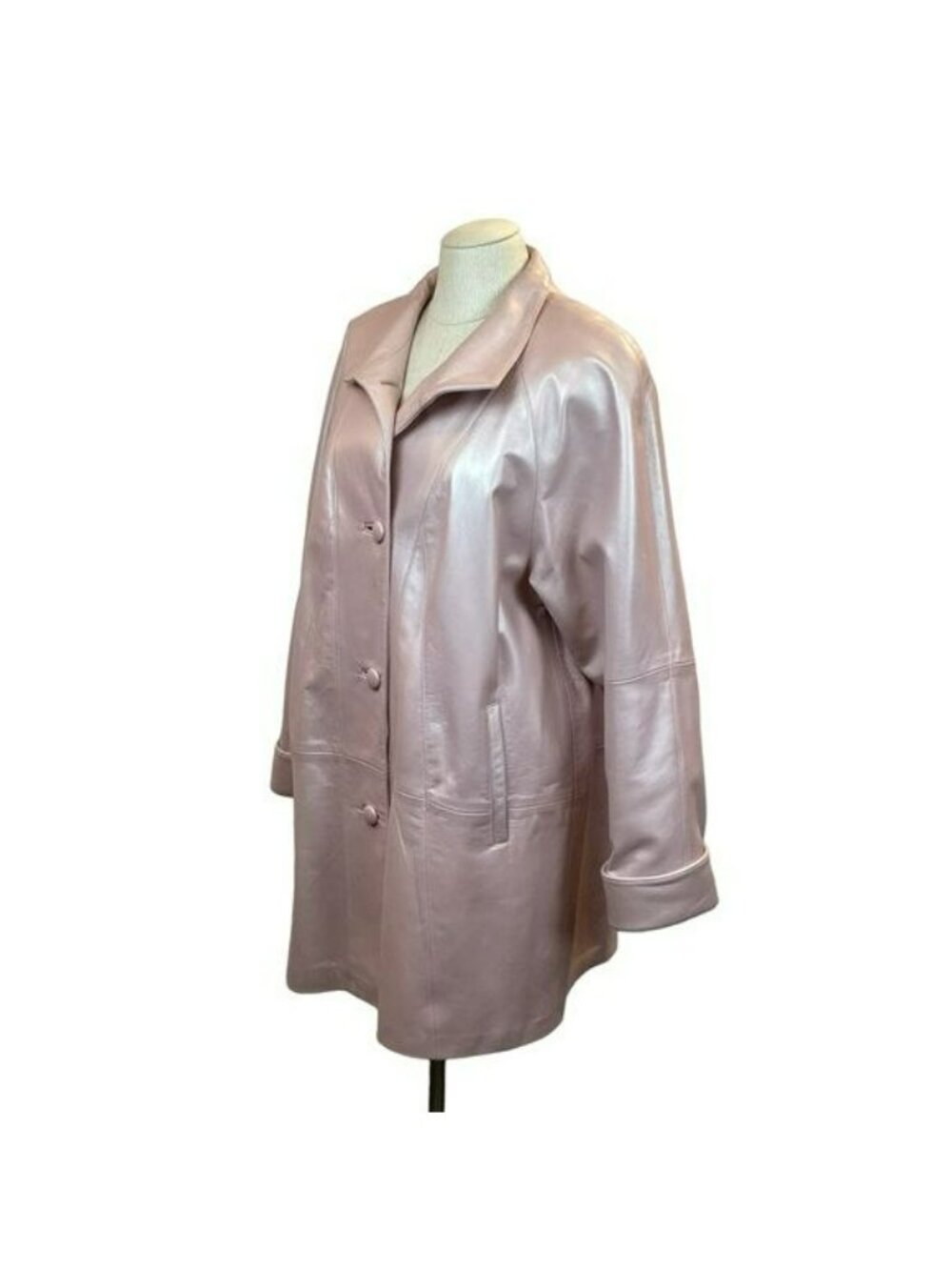 Dero By Rocco DAmelio Womens Pink Leather Coat Medium Button Front Made In USA - Picture 7 of 16
